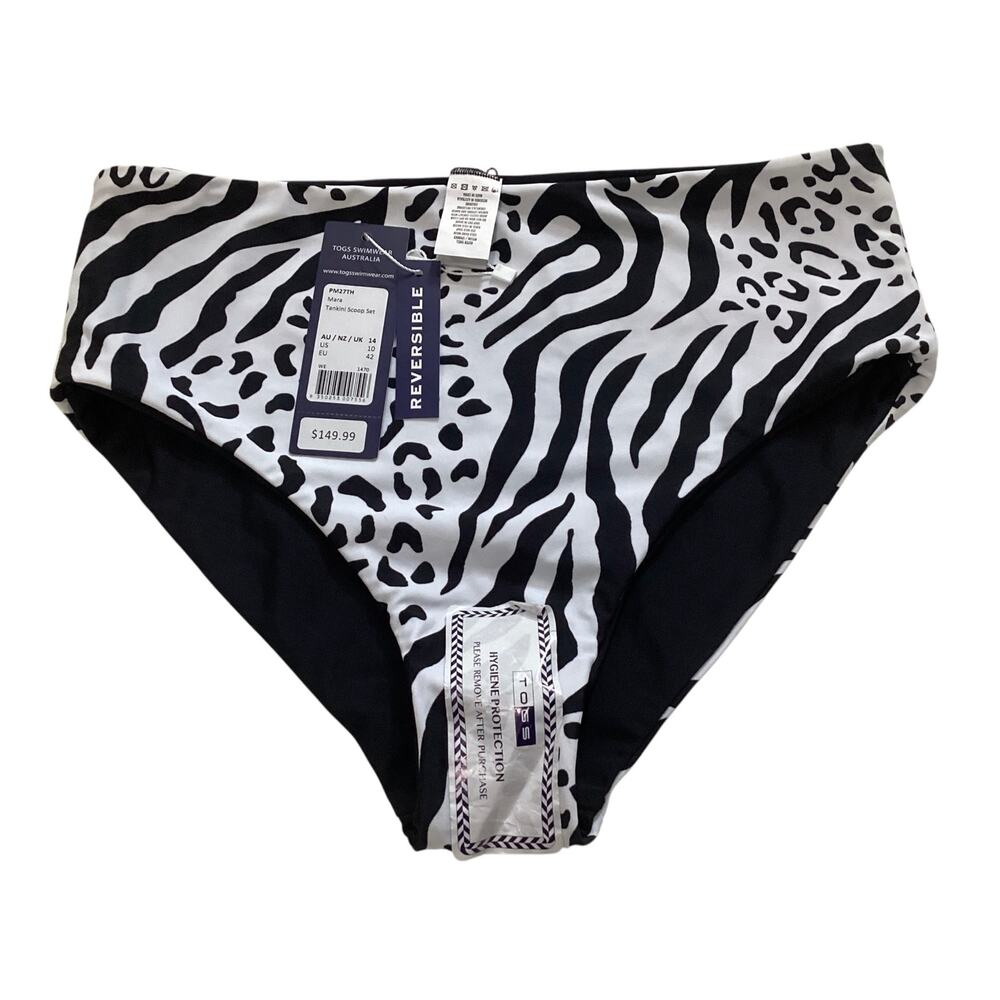 TOGS Swimwear Australia Mara Reversible High Waist Bikini Animal Print US 10